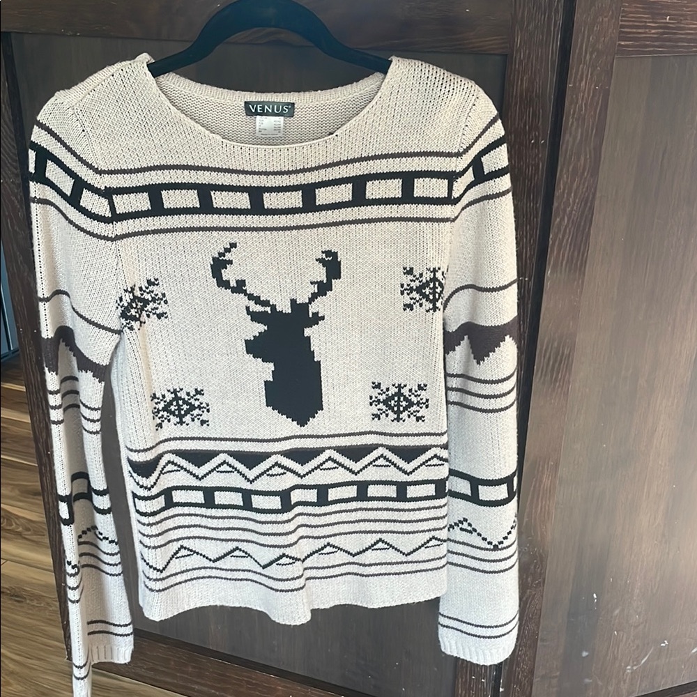 Venus Cream and Black Reindeer Sweater